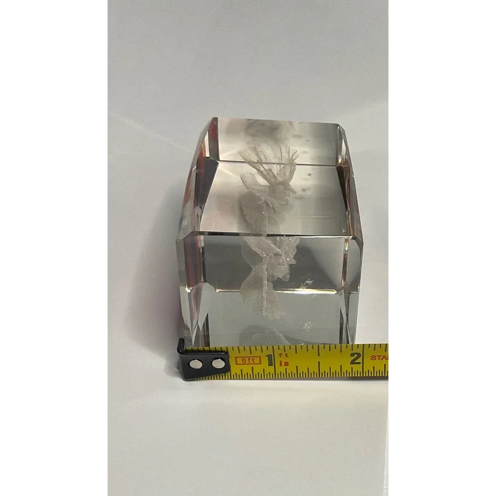 CRYSTAL GLASS ANGEL & CROSS SQUARE PAPERWEIGHT 3D LASER ETCHED RAINBOW COLORS